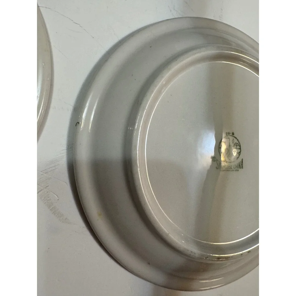 Syracuse China Vintage Restaurant Ware Speckled Tan Brown Band Plates Set of 2